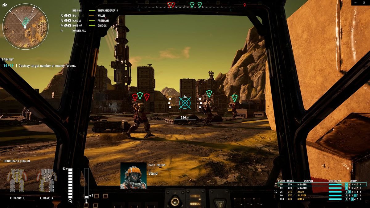 Three medium ’Mechs wander through the player’s line of fire in MechWarrior 5