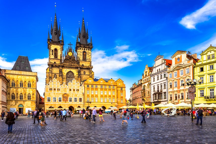 Prague Old Town Square and Church of Mother of God before Tyn in Prague, Czech Republic.