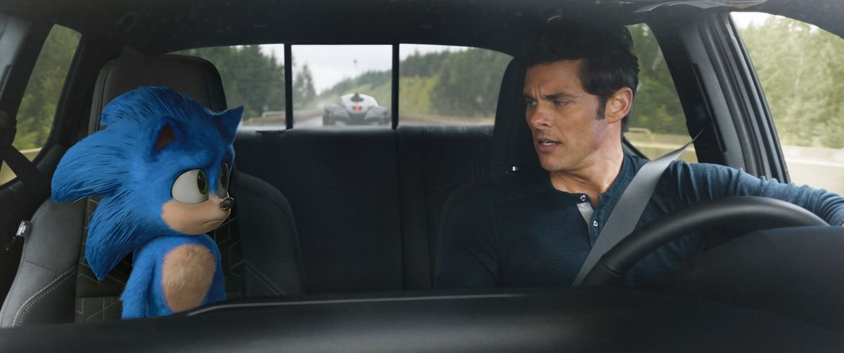 Sonic and Tom (James Marsden) on a road trip in Sonic the Hedgehog