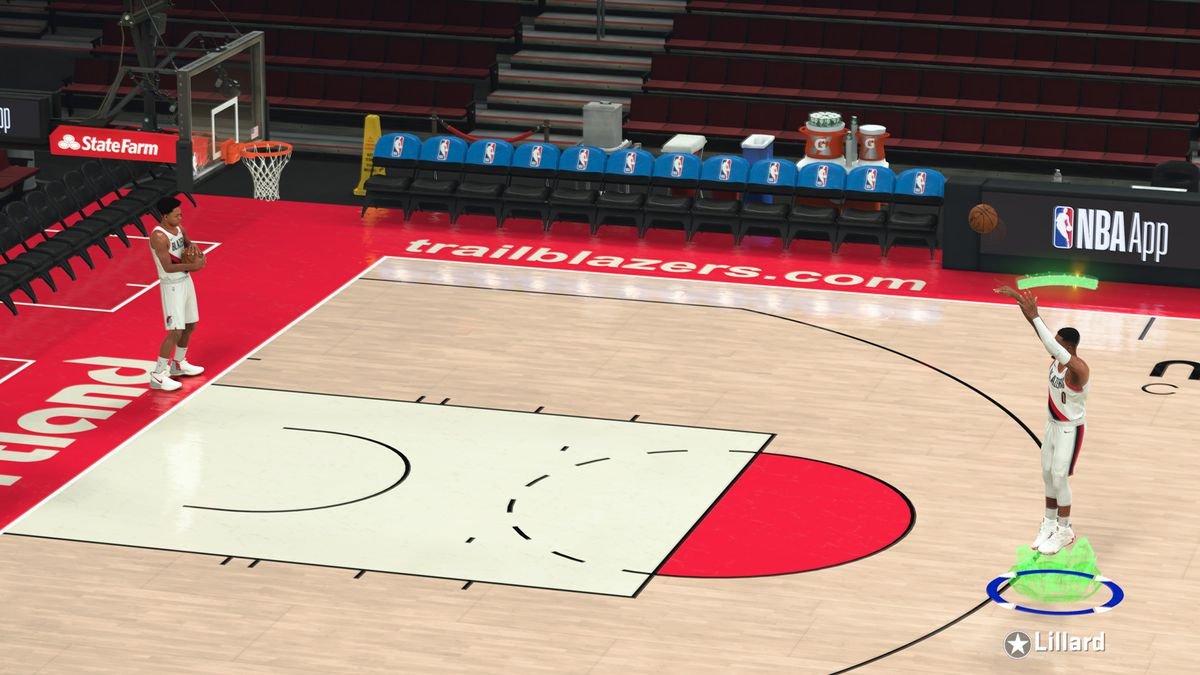 Cover star Damian Lillard demonstrating Shot Stick Aiming in NBA 2K21