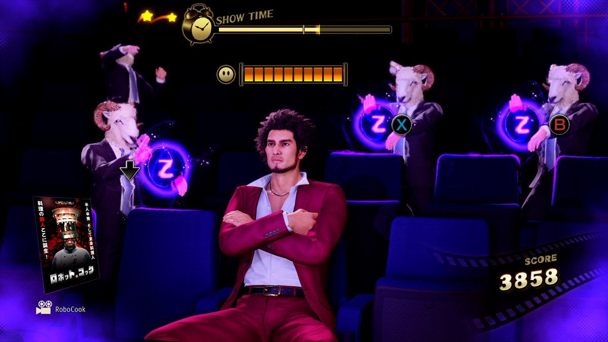 In one Yakuza: Like a Dragon mini-game, Ichiban must fight imaginary rams as a symbol of his attempt to resist falling asleep while watching classic films