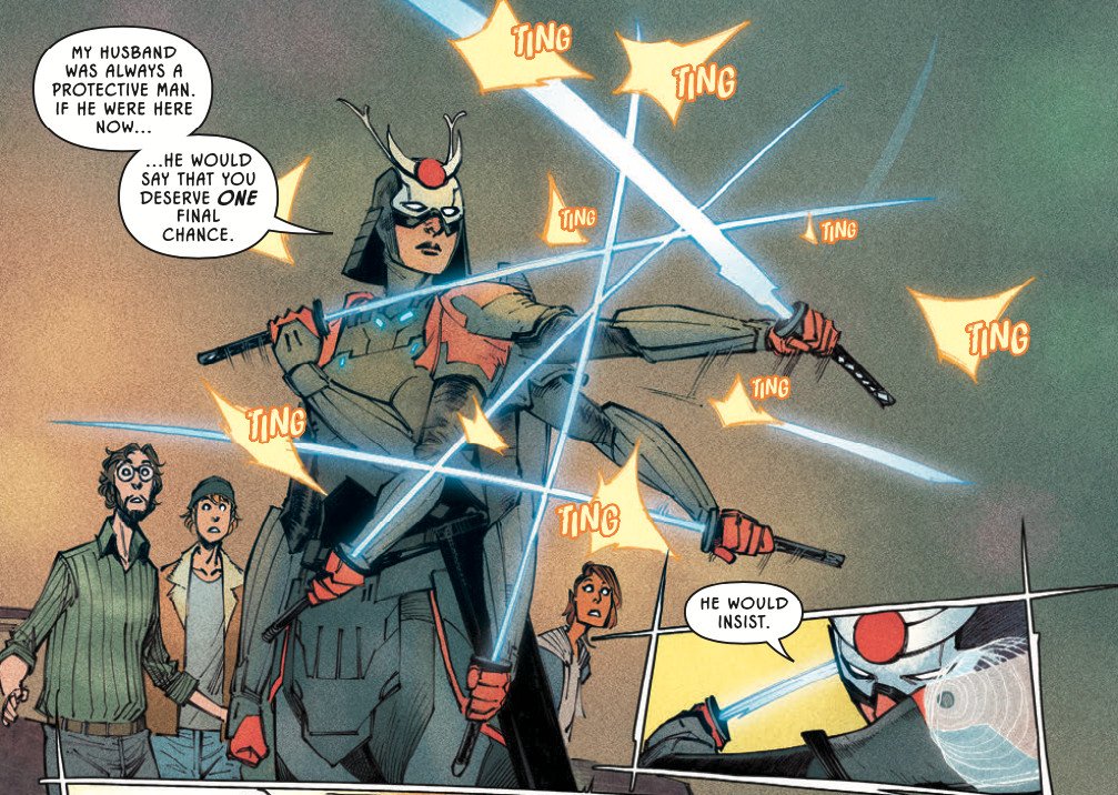 Future State: Outsiders: Katana works her sword magic on some incoming bullets