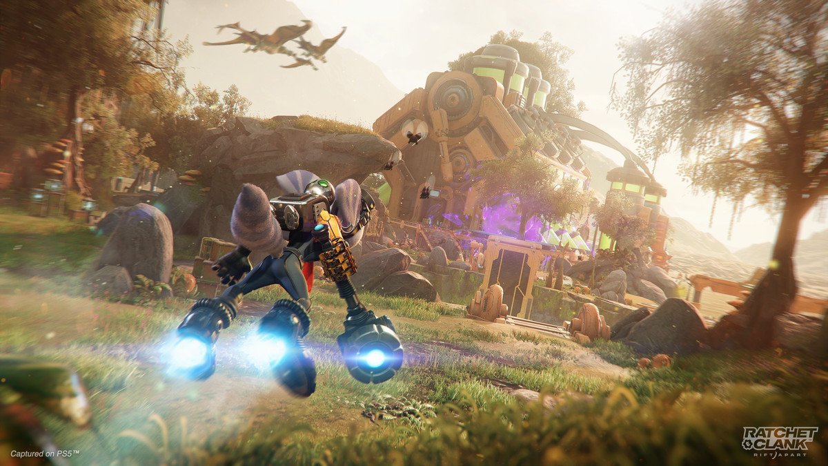 Rivet glides on her Hoverboots in Ratchet & Clank: Rift Apart