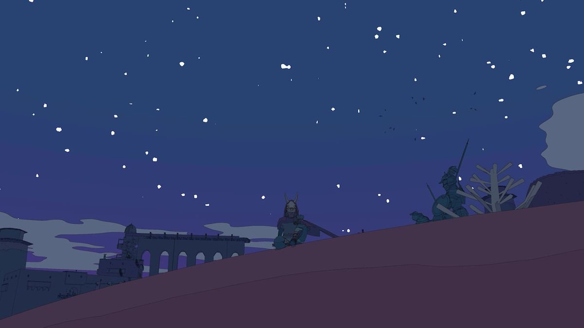 Sable sitting on a hill with a starry night in the background 