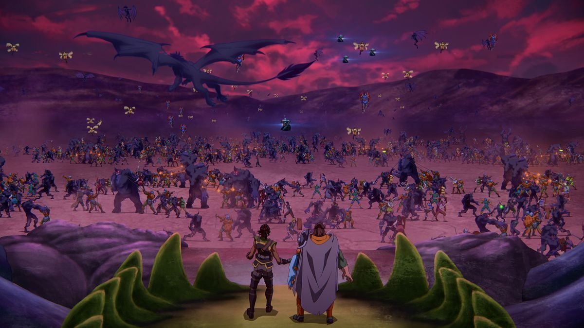 A huge battle scene in Masters of the Universe: Revelation