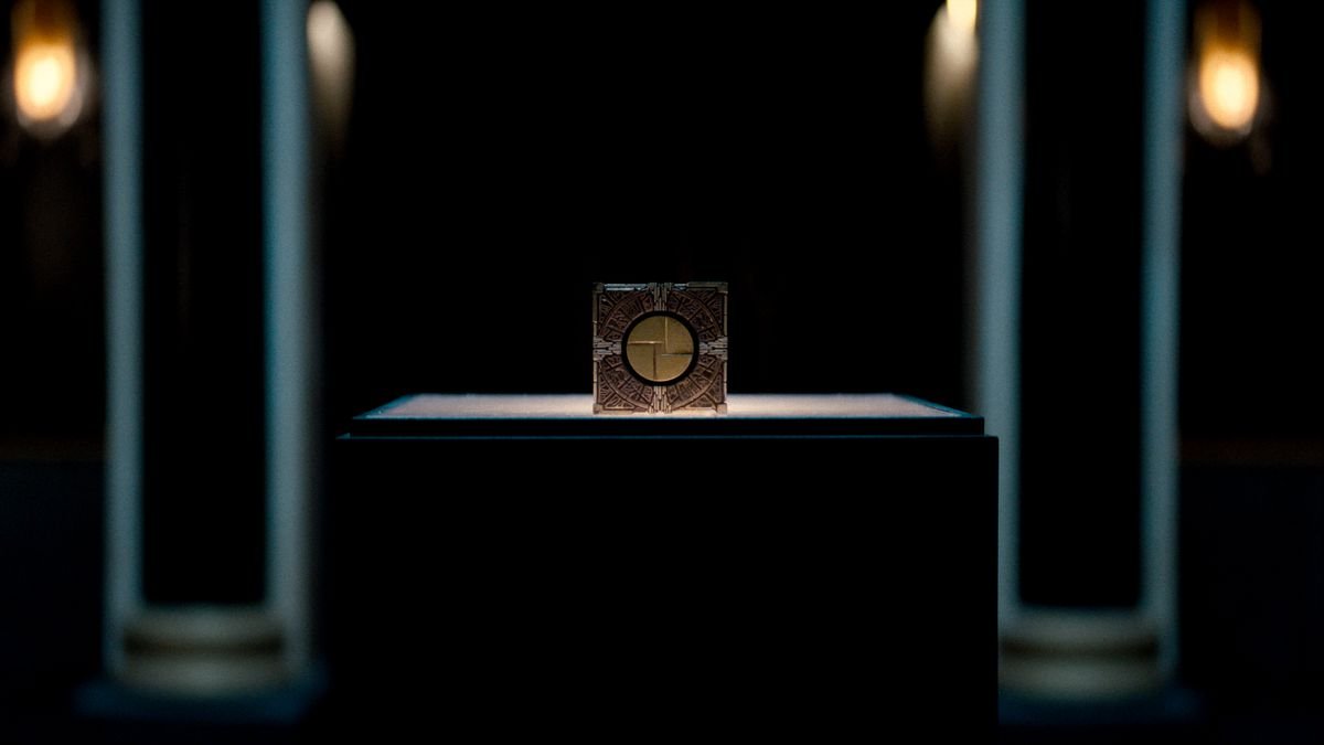 The puzzling Lament Configuration box sits on a austere table