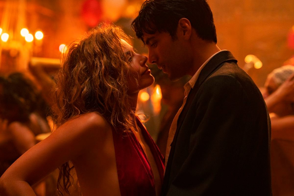 Nellie and Manny dance close enough to kiss in the opening party from the film Babylon