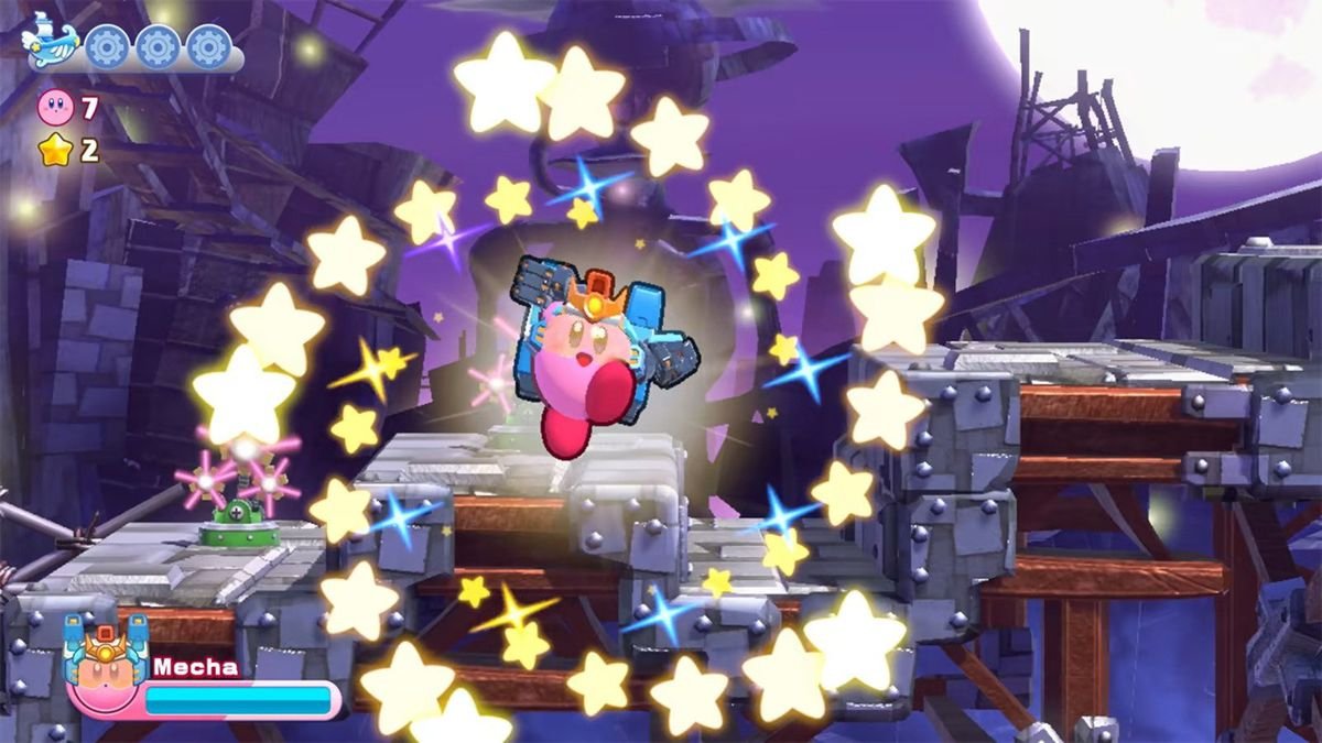 Kirby uses a star attack in Kirby’s Return to Dreamland