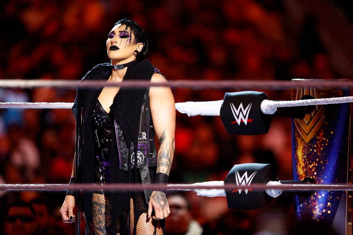 Reha Ripley looks goth as hell in the ring at WrestleMania