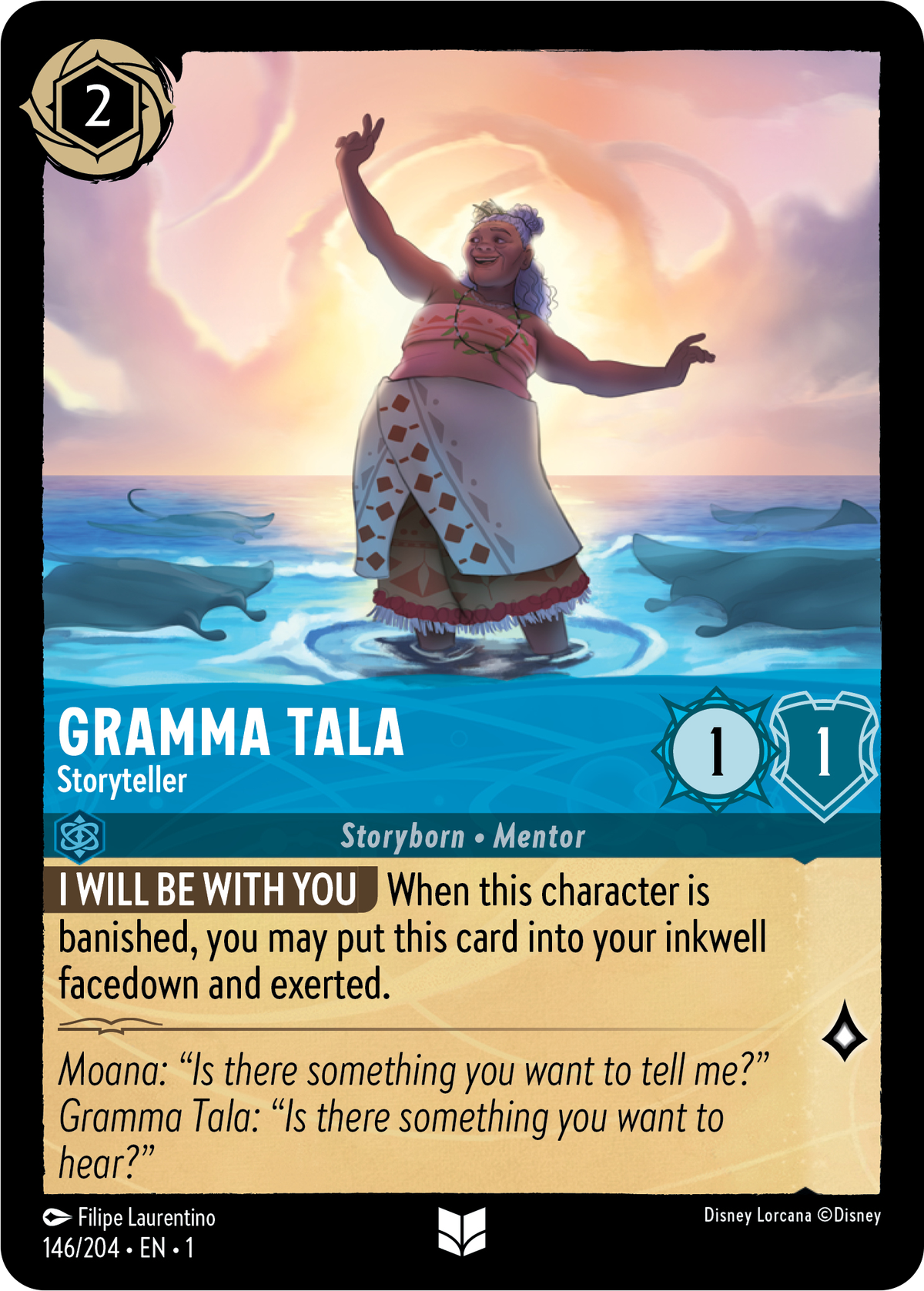 Grandma Tala’s card in Disney Lorcana, showing the Moana character’s “I will be with you” ability