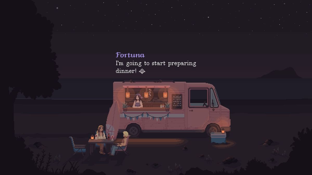 Fortuna in a food truck saying “I’m going to start preparing dinner.”