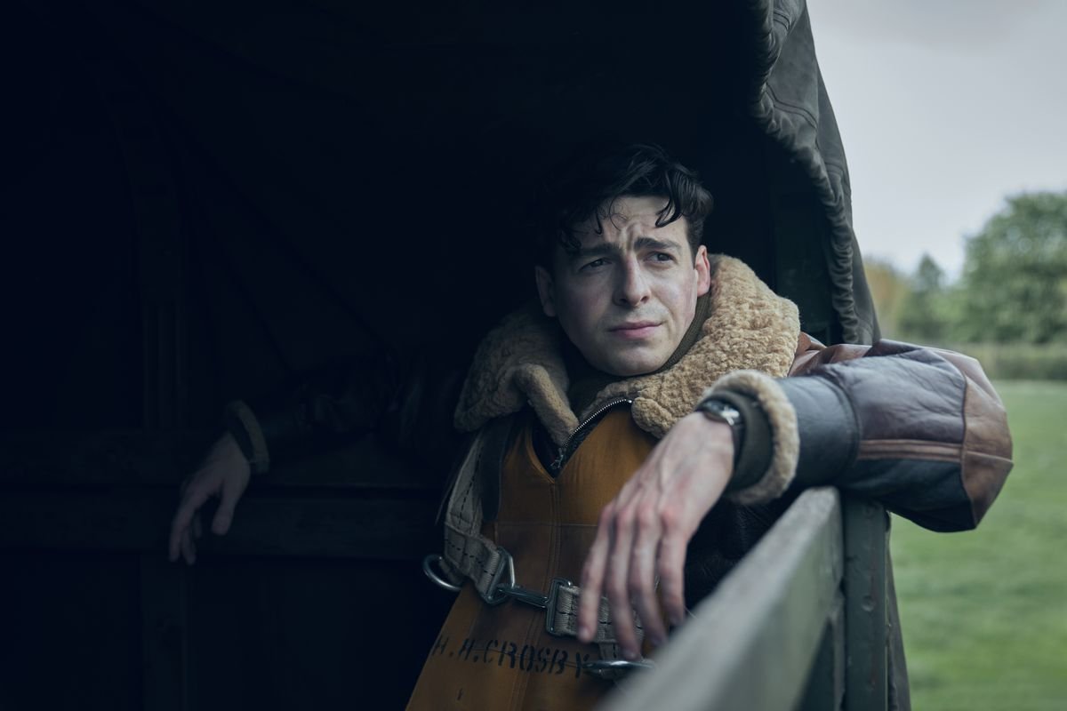 Anthony Boyle in a half-ton truck, headed to the briefing room after his mission over Germany.