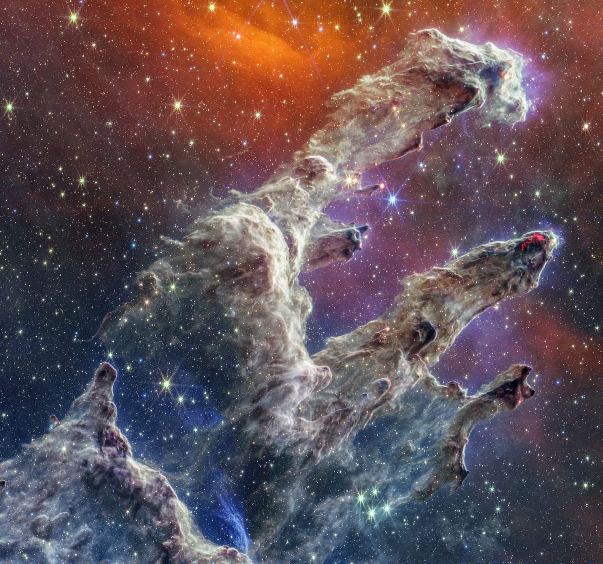 A composite of the Pillars of Creation taken by NASA’s James Webb Space Telescope